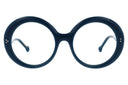 Teal eyeglasses on a white background