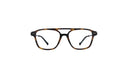 A pair of square-frame eyeglasses with a dark brown and amber tortoiseshell pattern, shown against a plain white background.