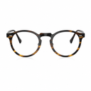 Oversized round eyeglasses with a dark brown and amber tortoiseshell acetate frame, shown against a plain white background.