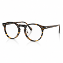 Round eyeglasses with a tortoiseshell pattern in brown and black, shown on a plain white background.
