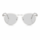 Clear round-frame sunglasses with light gray lenses, shown from the front on a solid white background.