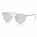 Clear acetate round sunglasses with silver mirrored lenses and silver metal temples, shown on a plain white background.