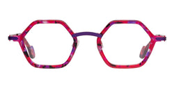 Matttew Designer Hexagone eyewear - pink turtoise frames and pink temples - front photo