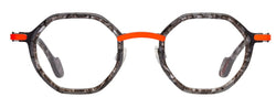 Matttew geometric eyewear - gray scale frame with orange details - front photo