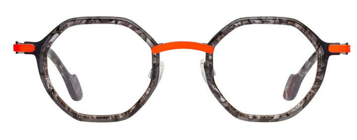 Matttew geometric eyewear - gray scale frame with orange details - front photo