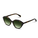 Cat-eye sunglasses with a dark brown and black tortoiseshell frame and green gradient lenses, shown on a plain white background.