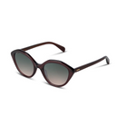 Cat-eye sunglasses with a translucent dark brown acetate frame and gradient gray lenses, shown on a plain white background.
