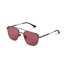 Matte bronze sunglasses with dark purple lenses on a white background. 
