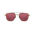 Front angle of matte bronze sunglasses on a white background. 