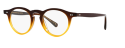 Oliver Peoples - round Designers eyewear - brown and yellow color - with key nose - side photo