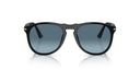 Black sunglasses with blue gradient lenses on a white background