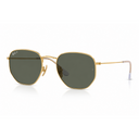 Gold-framed sunglasses with green lenses on a white background