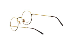 Gold and black eyeglasses on a white background