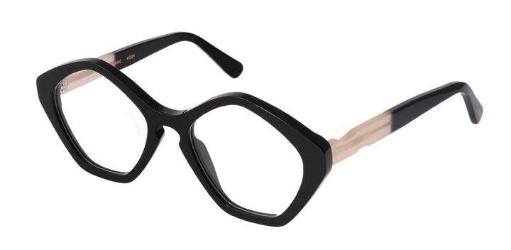 Smorfia Oversized losange black eyewear with hite details 
