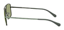 Side angle of sunglasses with green lenses on a white background. 