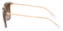 Side angle of light brown cat-eye glasses on a white background. 