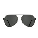 Aviator sunglasses with dark lenses on a white background