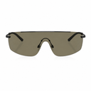 Front angle of black sunglasses with dark lenses on a white background. 