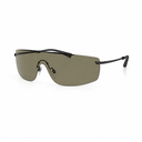 Shield-style sunglasses with a black frame and tinted lenses, shown on a clean white background.