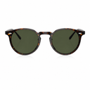 Round sunglasses with a dark brown and black tortoiseshell frame and dark green lenses, shown against a plain white background.
