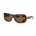 Side angle of tortoiseshell frames with brown lenses on a white background. 