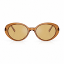 Oval sunglasses with a translucent amber-brown frame and matching warm yellow-tinted lenses, shown against a plain white background.