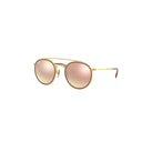 Gold  sunglasses with pink mirror lenses on a white background