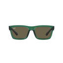 Green sunglasses with brown lenses on a white background