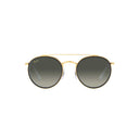 Round sunglasses with gold frame and dark lenses 