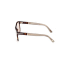 Side angle of frame of sunglasses on a white background.