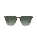 A pair of square sunglasses with a translucent olive green acetate frame and dark gradient lenses, shown against a plain white background.