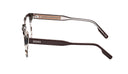 Side angle of havana-framed eyeglasses on a white background. 