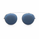 Silver sunglasses with bule lenses on a white background. 