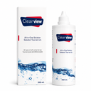 Clearview contact lens solution bottle and packaging on a white background