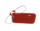 red ultra-light reading glasses from the home brand Framed! that can stick on the back of your cellphone