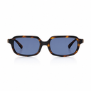 Havana colored sunglasses with dark blue lenses on a white background. 