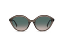 Oversized cat-eye sunglasses with a translucent taupe-brown frame and gradient lenses, shown against a plain white background.