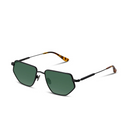 Sunglasses with green lenses and black frame on a white background