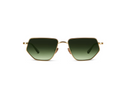 Sunglasses with gold frame and green gradient lenses on a white background