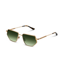 Gold-framed sunglasses with green gradient lenses on a white background