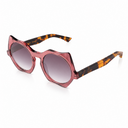 Geometric pink Sunglasses with tortoiseshell arms on a white background
