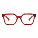 Red and brown tortoiseshell glasses on a white background