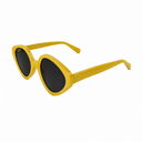 Yellow cateye sunglasses with black lenses on a white background