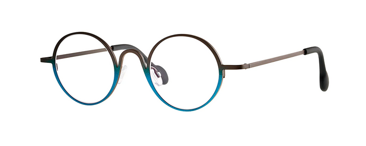 Theo Round brown and blue eyewear with a high nose bridge - side photo