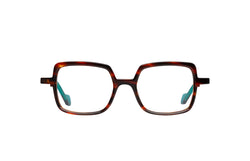 Matttew designer eyewear - Geometric, sqaure oversize glasses - turtoise frame and green temples - front photo