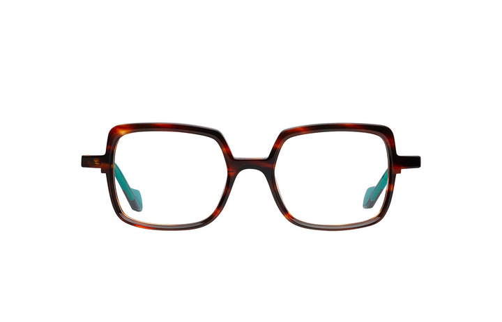 Matttew designer eyewear - Geometric, sqaure oversize glasses - turtoise frame and green temples - front photo