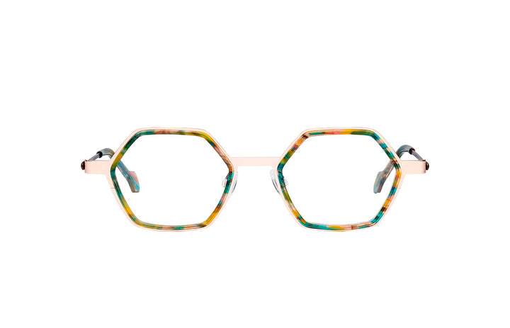 Matttew hexagon eyewear - gold frames with yellow and green designs - front photo