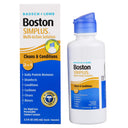 boston simplus contact lenses solution and it's empty box next to it