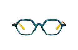 Matttew acetate eyewear - turtoise blue frame and yellow temples - front photo