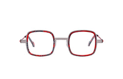 Matttew square eyewear - silver frames with black and red designs - front photo
